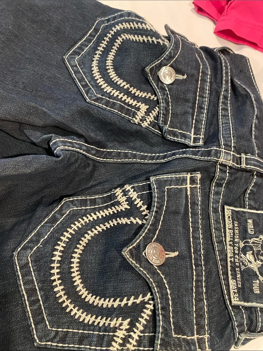 True Religion mens Indigo Flare Jeans with Signature Embroidered Pockets 30 32